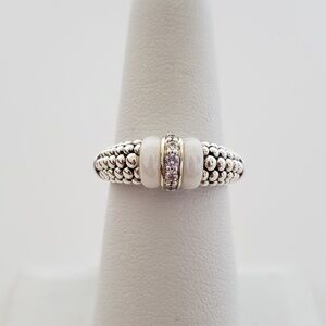 LAGOS Sterling Silver White Ceramic And Caviar 0.11 CTW Diamond Ring Size 7